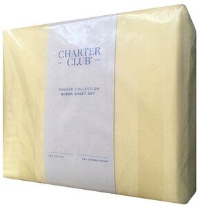 brand new YELLOW Charter Club Damask STRIPE 550 TC 100% Cotton QUEEN Sheet Set